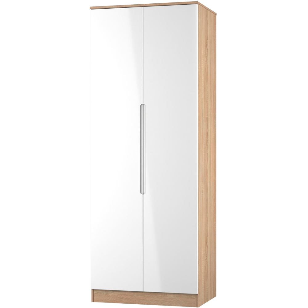 Crowndale Milan 2 Door White Gloss and Bardolino Oak Tall Wardrobe Ready Assembled Image 4