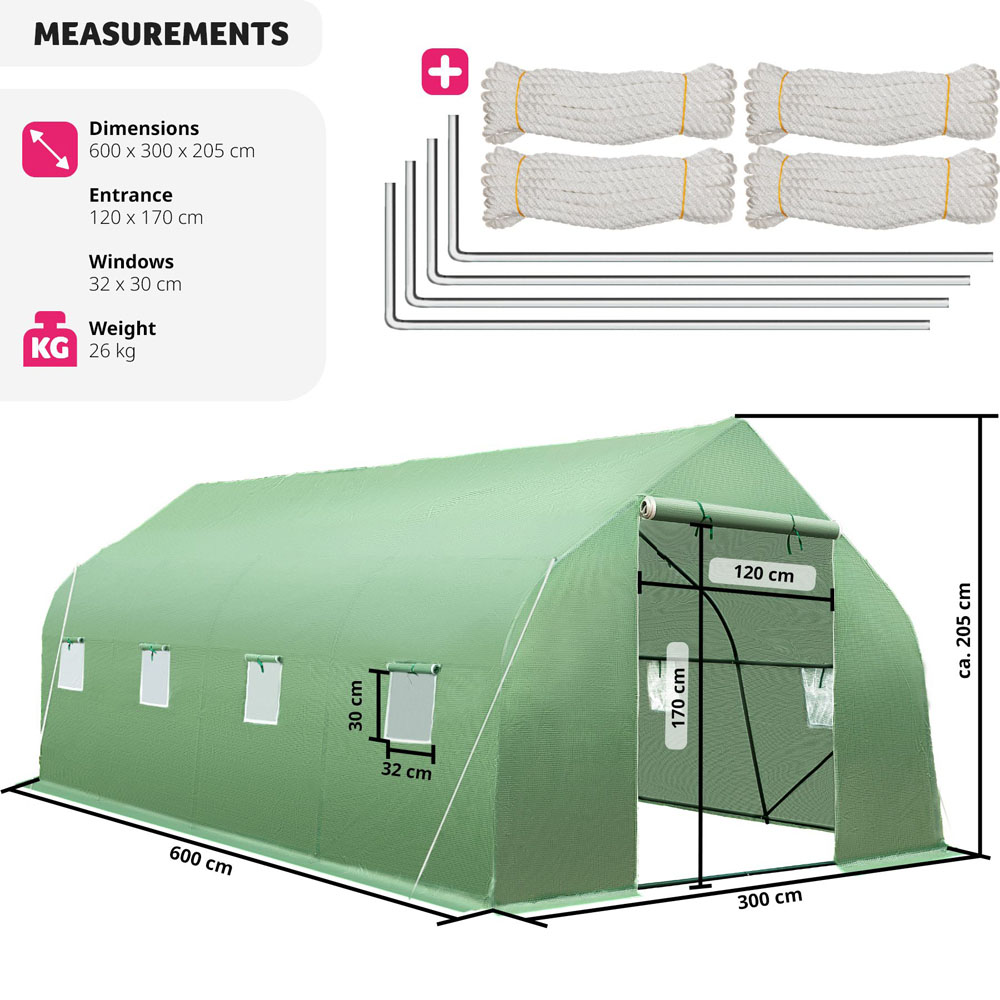 tectake 9.8 x 19.6ft Polytunnel Greenhouse with Windows Image 9