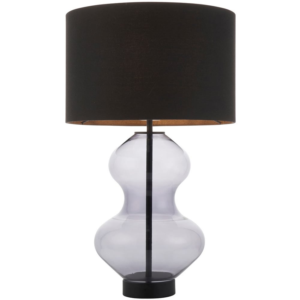 Merano Lecce Matt Black Grey Tinted Glass Black Cotton Fabric Shade Table Lamp Image 3
