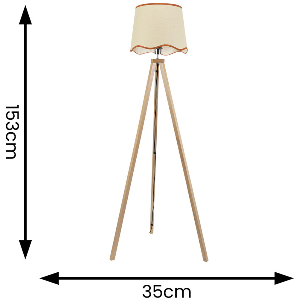 ValueLights Barbro Natural Linen Scallop Rust Edge Shade Light Wood Tripod LED Floor Lamp Image 4