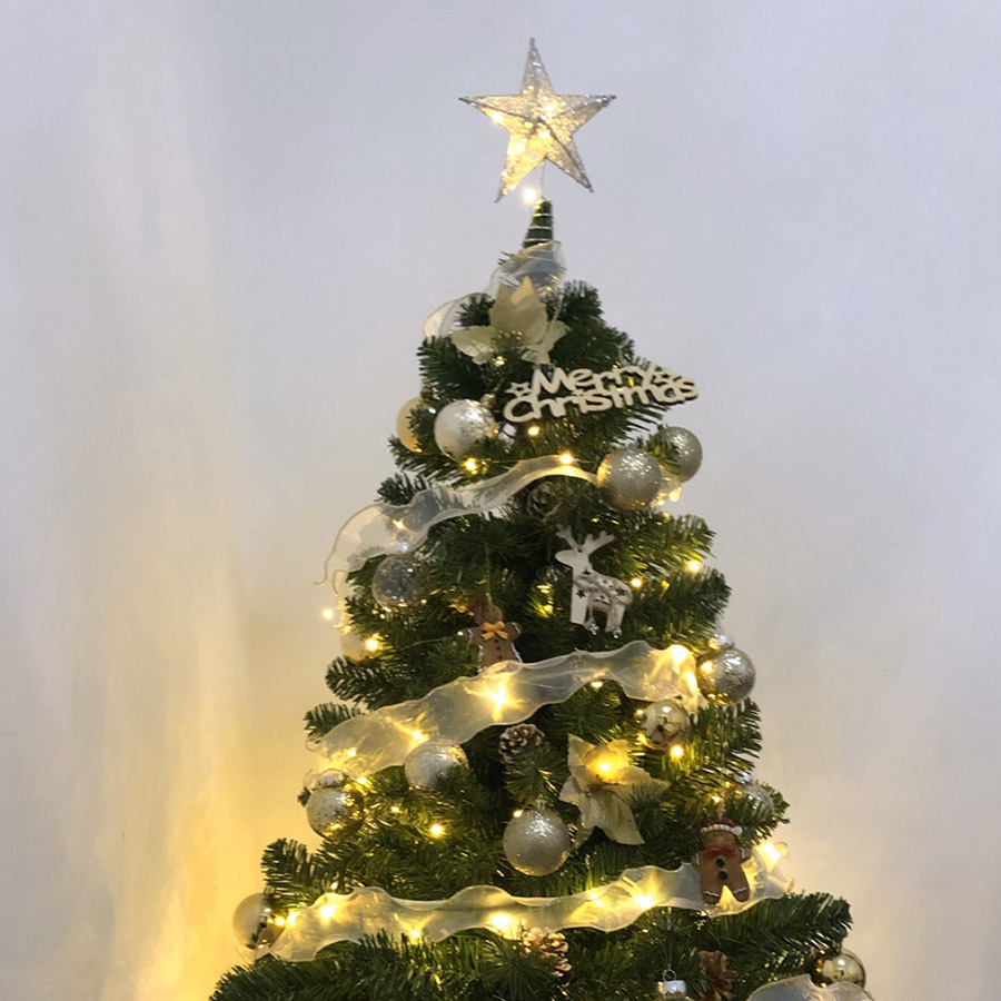 Living and Home Decorative Star Sequins Christmas Tree Topper with LED Light 20cm Image 6