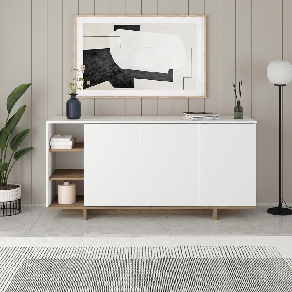 Decortie Stockton 3 Door White Oak Effect Sideboard Image 3