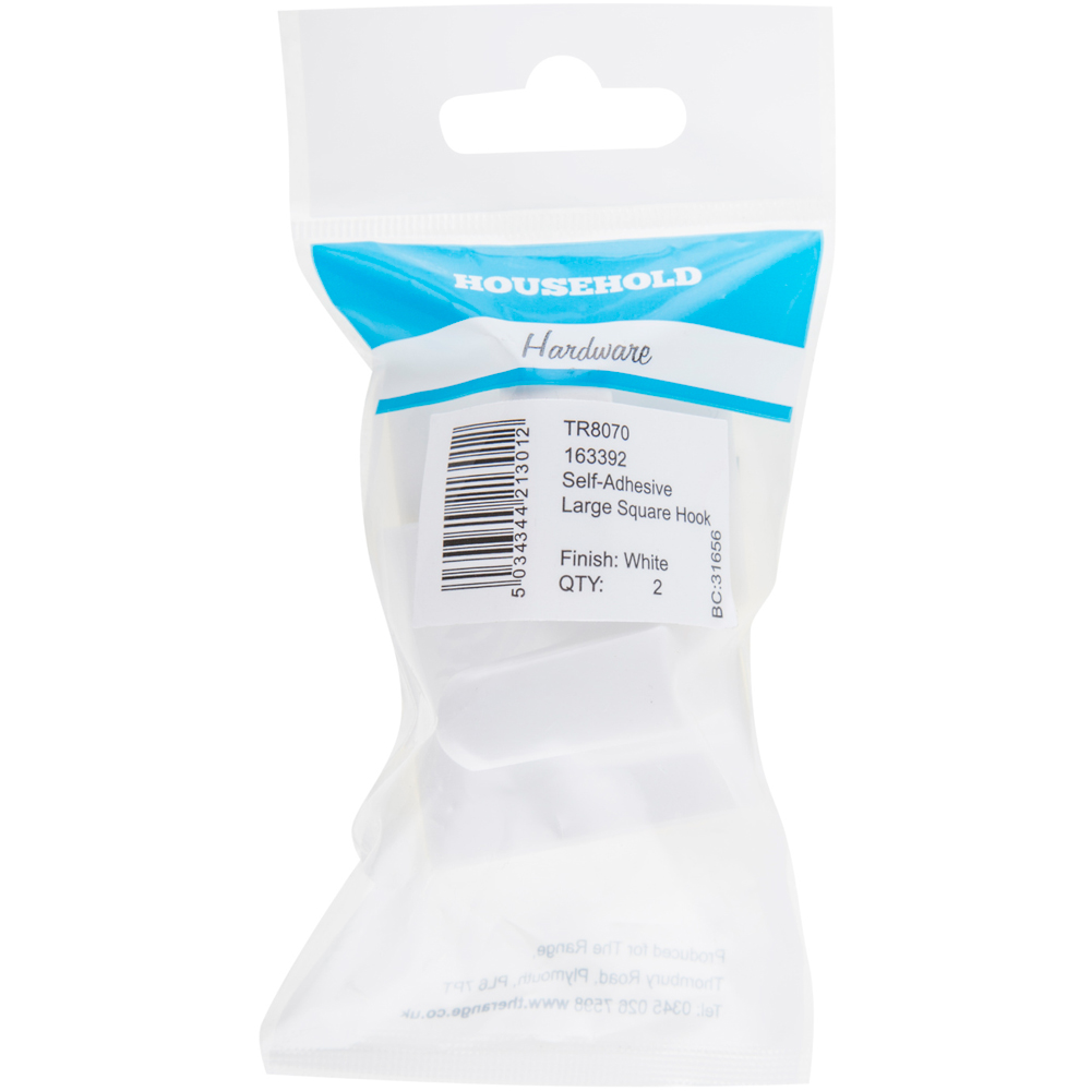 Hiatt White Self Adhesive Large Square Hook 2 Pack Image 2