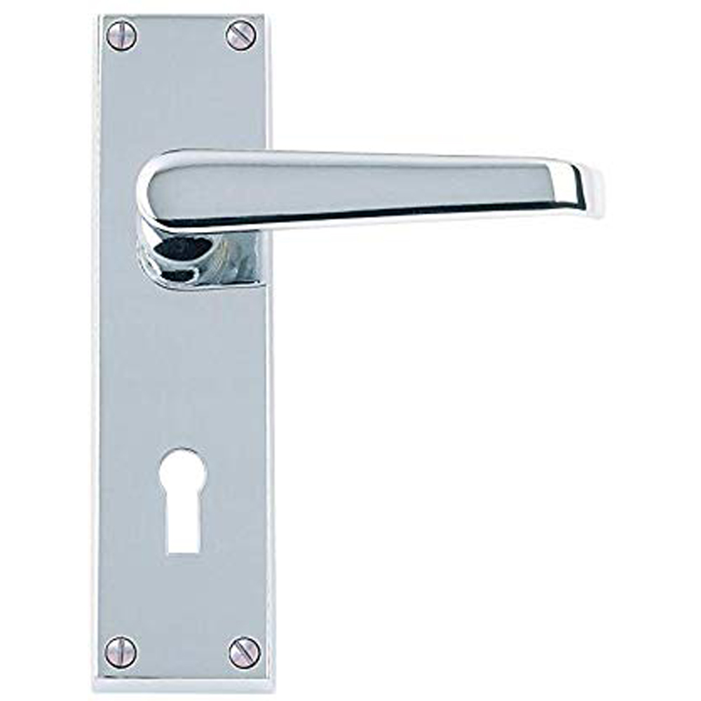 Golden Grace Polished Chrome Victorian Straight Lock Handle Set Image 3