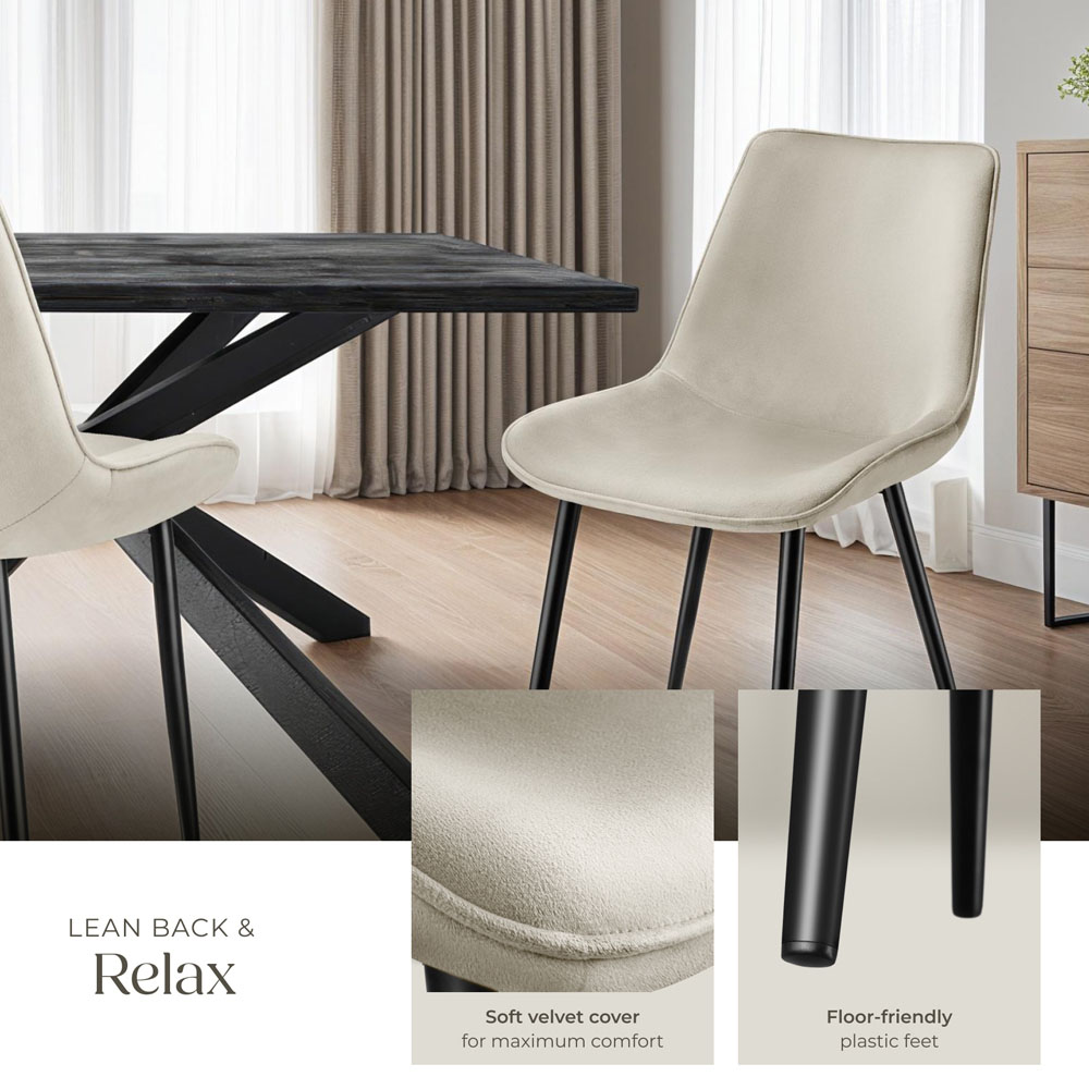 tectake Monroe Set of 4 Cream Velvet Padded Dining Chair Image 4