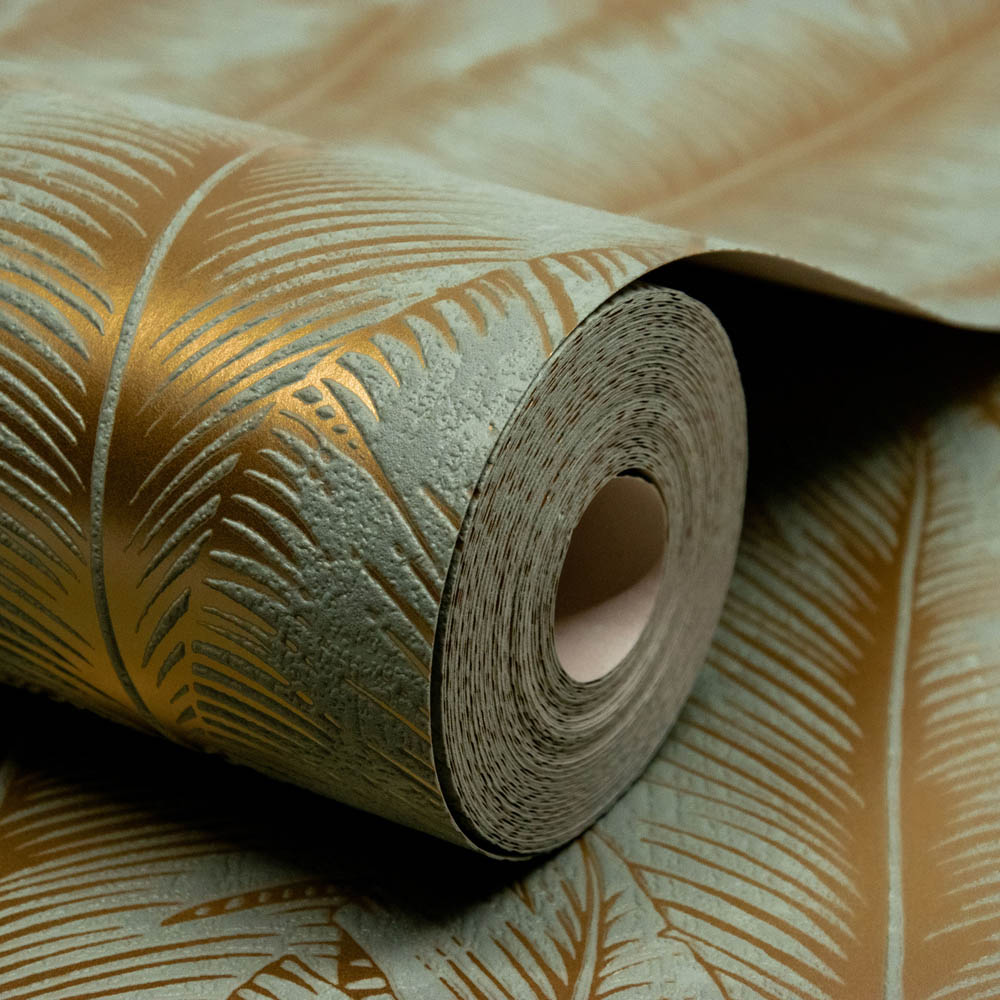 Grandeco Palmeria Palm Leaves Blown Sage Green Wallpaper Image 2