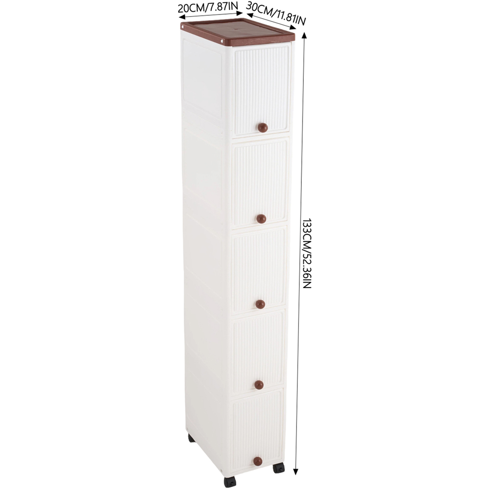 Living and Home 5-Tier White and Brown Slim Storage Cabinet with Wheels Image 8