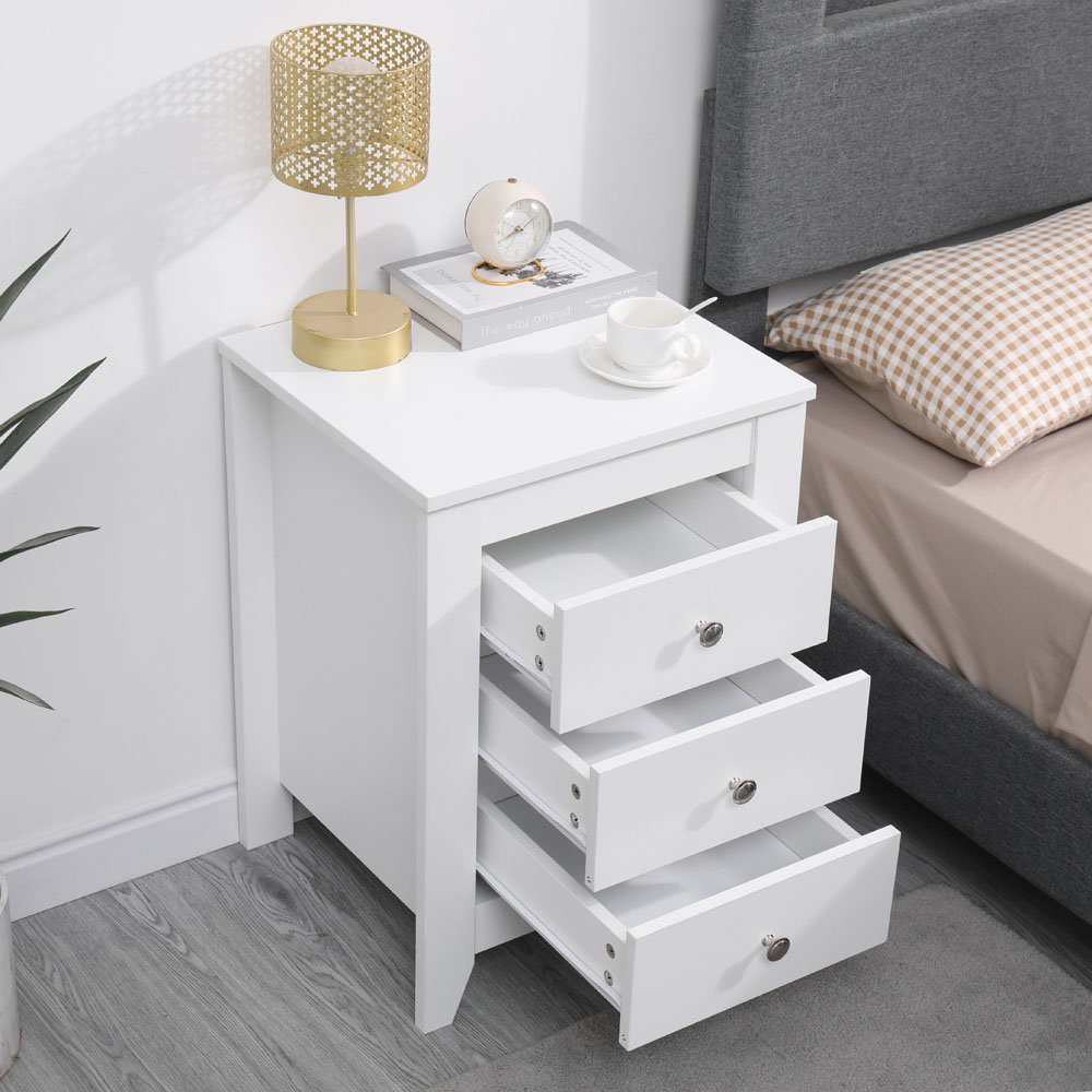 FurnitureHMD 3 Drawer White Wooden Bedside Table Set of 2 Image 9