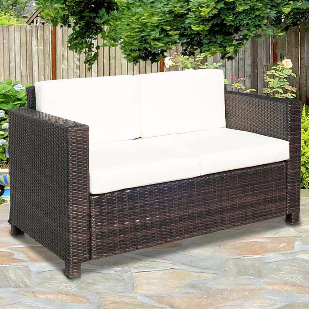 Outsunny 2 Seater Rattan Sofa Brown Image 1