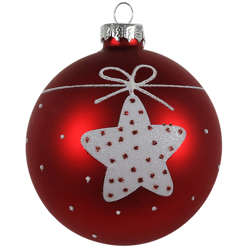 Single Candy Cane Lane Bow Tied Pattern Red Glass Bauble in Assorted styles Image 2