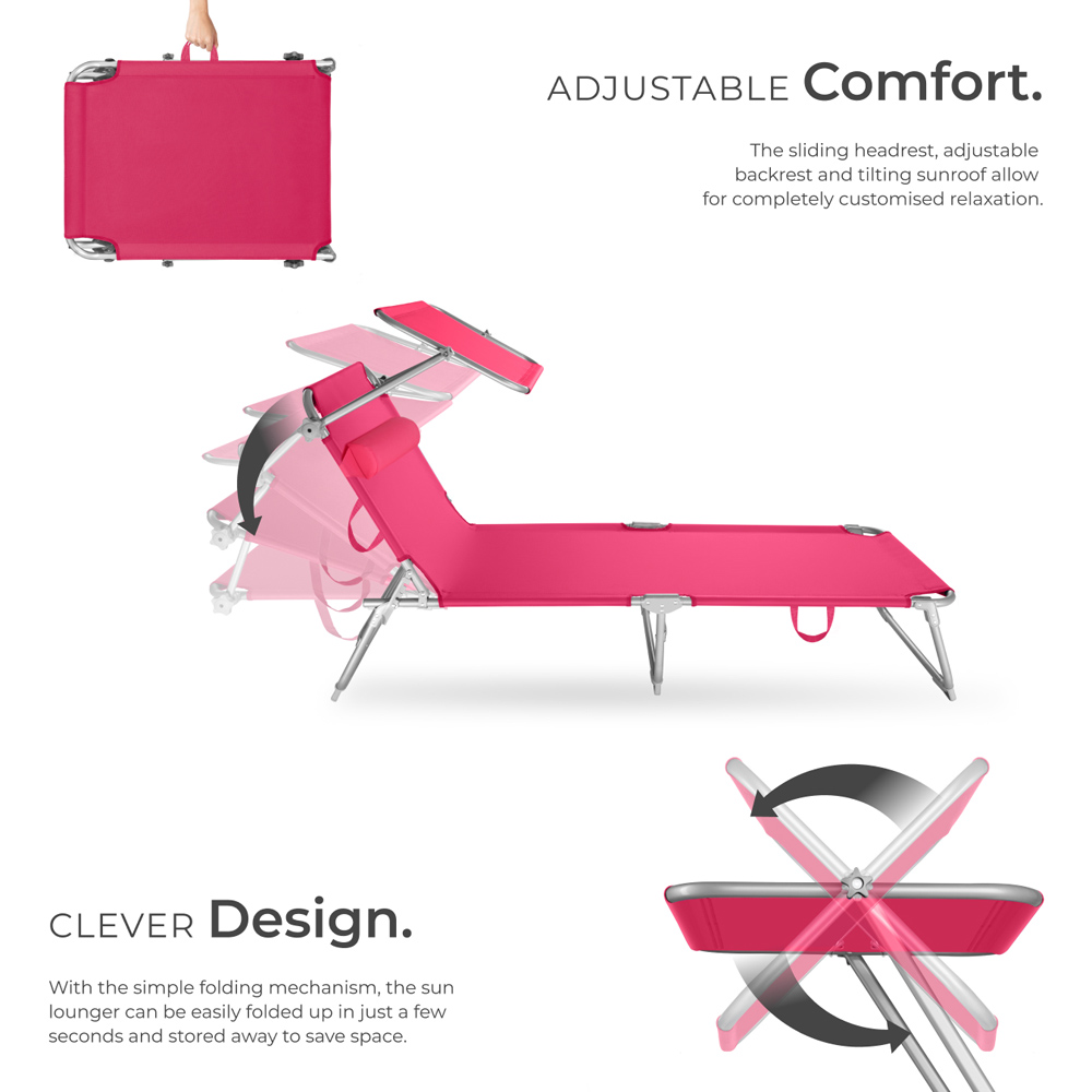 tectake Chloe Pink 4 Step Backrest Foldable Sun Lounger Image 5