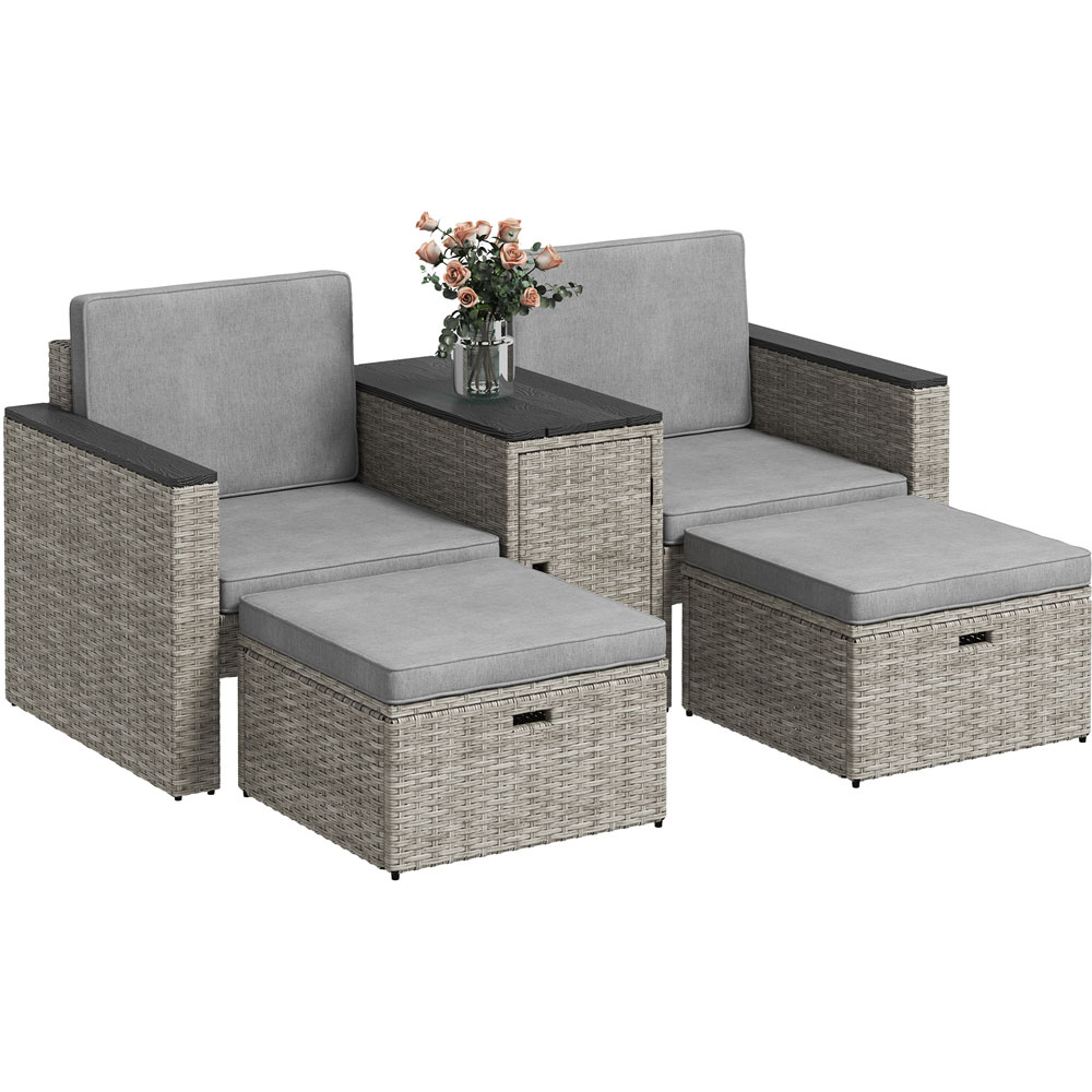 Outsunny 2 Seater Grey Rattan Garden Furniture Set Image 2