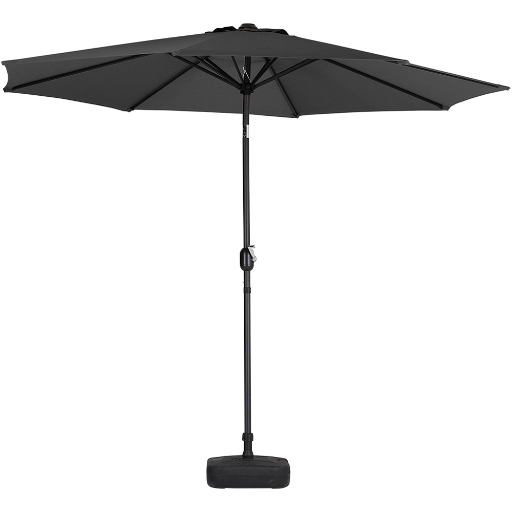 Living and Home Black Round Crank Tilt Parasol with Plastic Fillable Base 3m Image 1