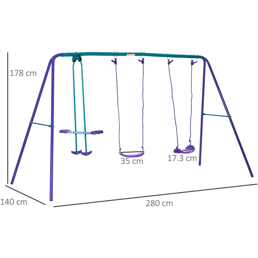 Outsunny Green Metal 2 Swings and Seesaw Play Set Image 8