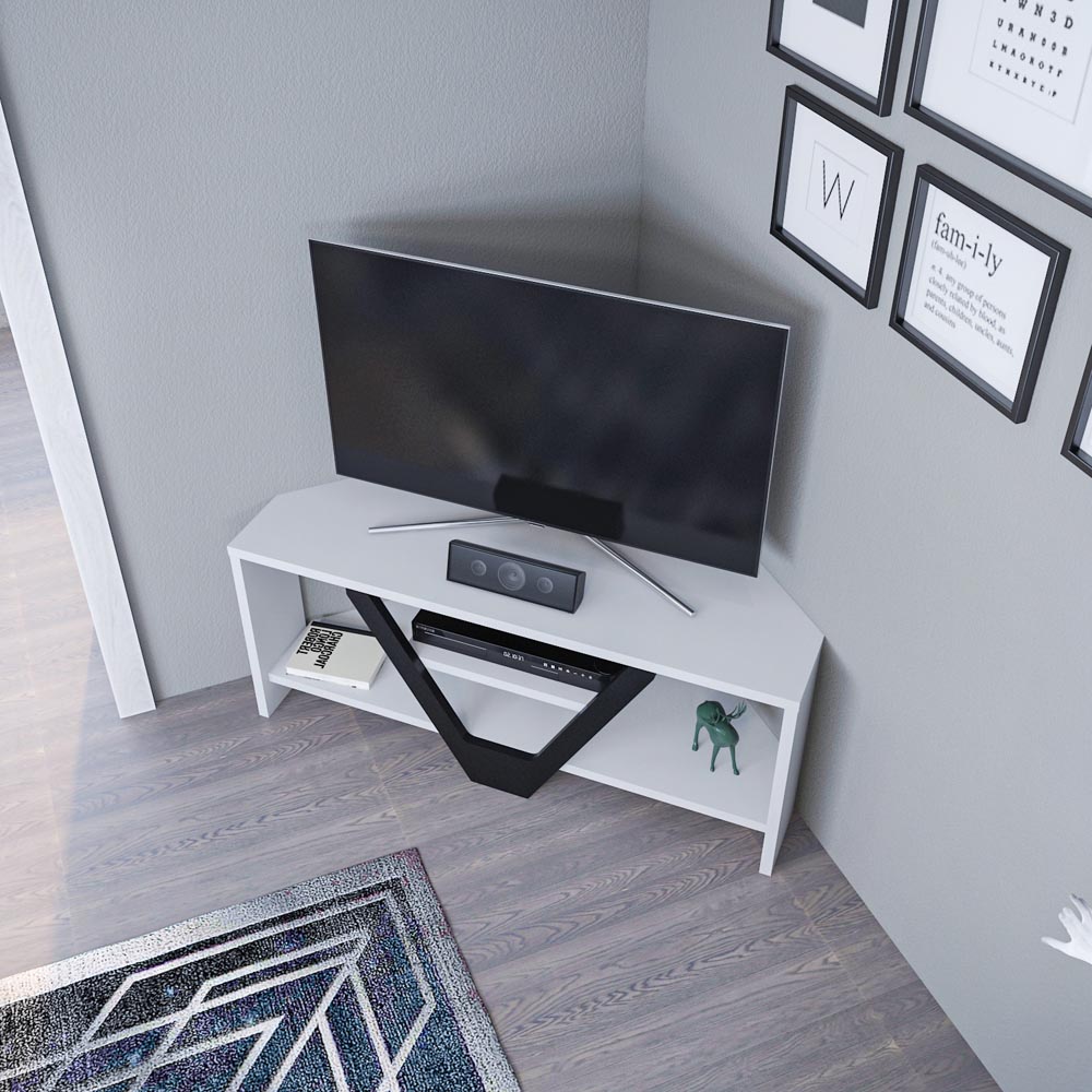 Decorotika Karin 2 Sheld Black and White Modern Corner TV Unit Image 4