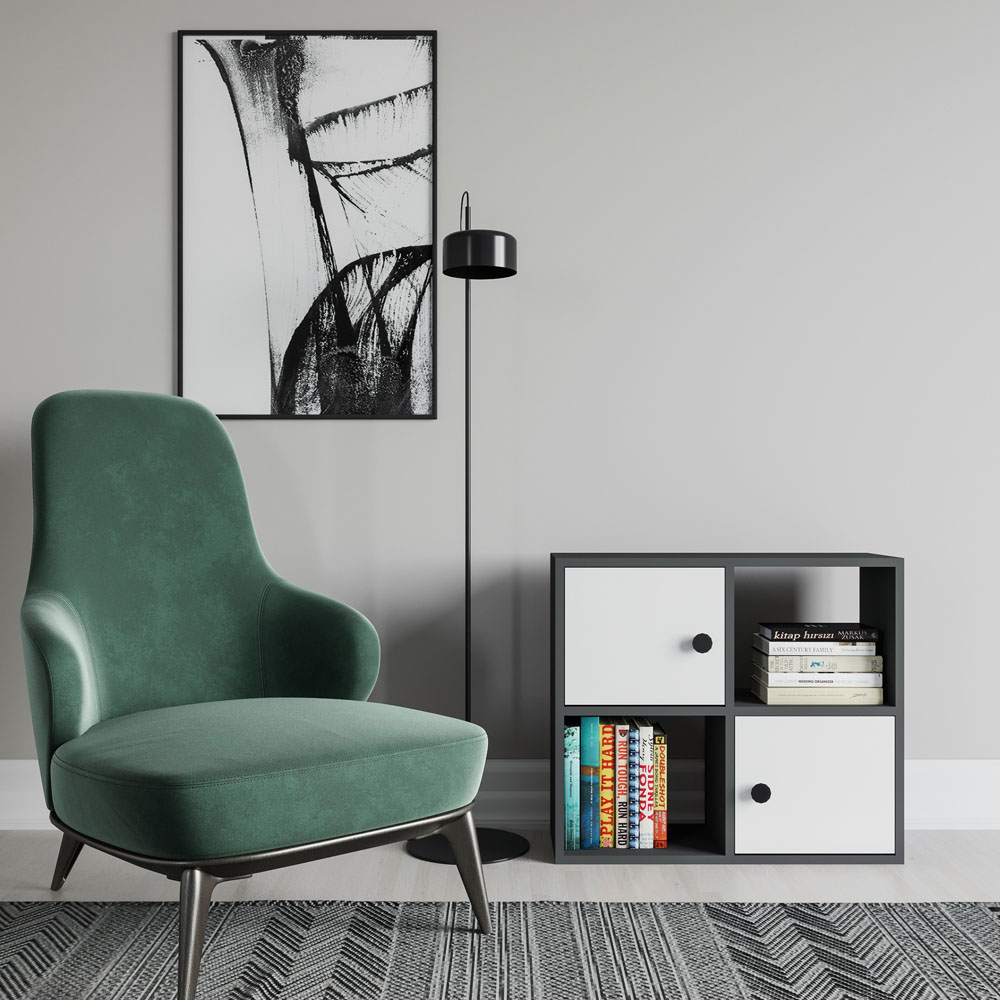 Decorotika Tuttle 2 Door 2 Open Shelf Anthracite and White Bookcase Image 3