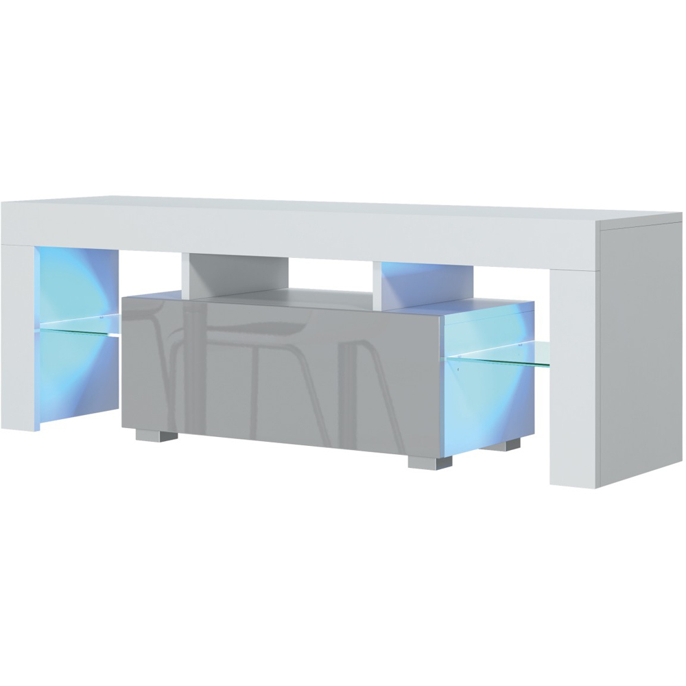 Creative Furniture Floe White and Grey Gloss Single Door 3 Shelf TV Unit with LED Image 2