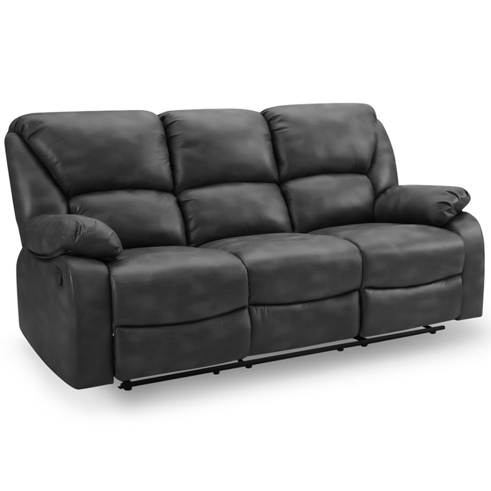 Home Detail Enoch 3 Seater Black Faux Leather Manual Recliner Sofa Image 2