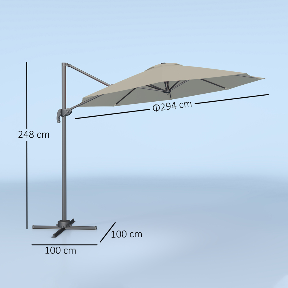 Outsunny Light Grey Cantilever Parasol with Cross Base 3m Image 9