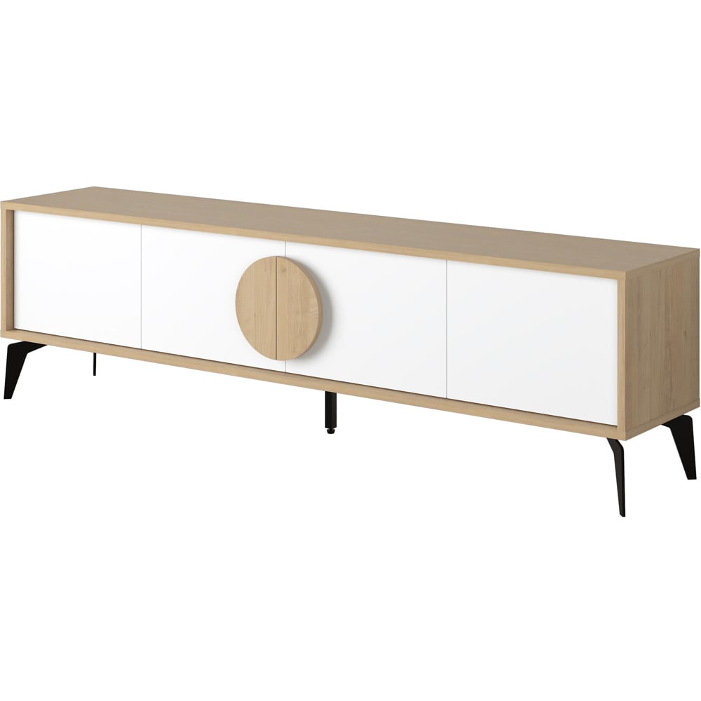 Decortie Gora 4 Door Oak and White TV Unit with Circle Handle Image 2