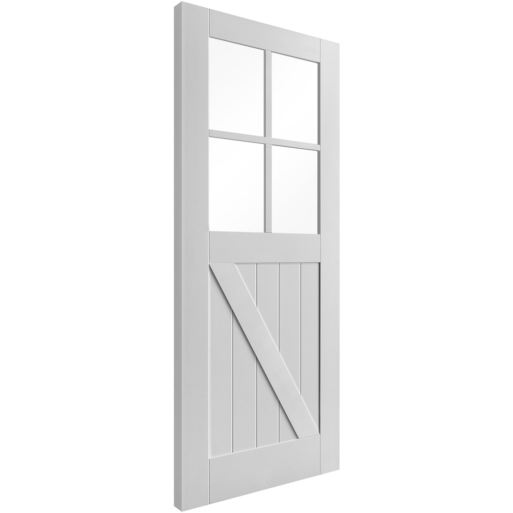 White Primed 4 Light Clear Glass Barn FLB Internal Door 1981 x 762 x 35mm Image 3