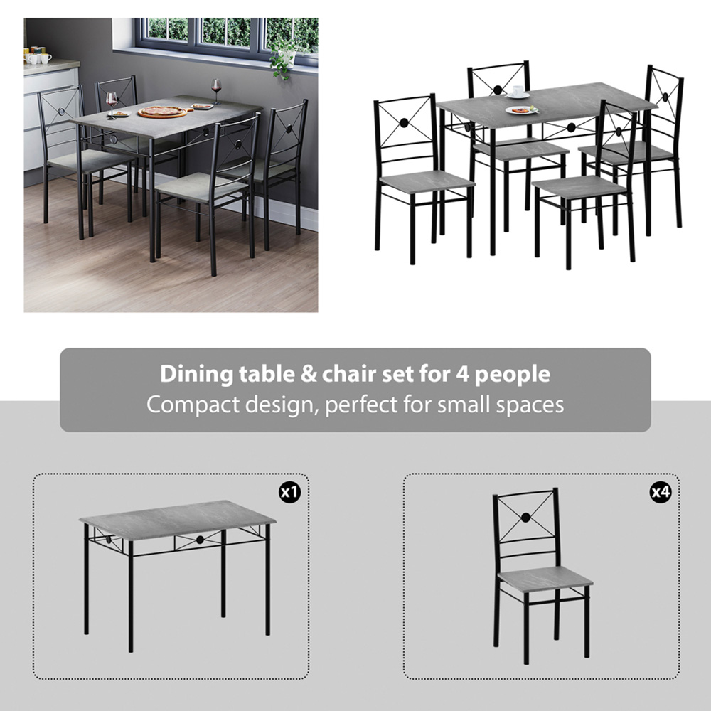 Vida Designs Roslyn 4 Seater Dining Set Concrete Grey Image 5
