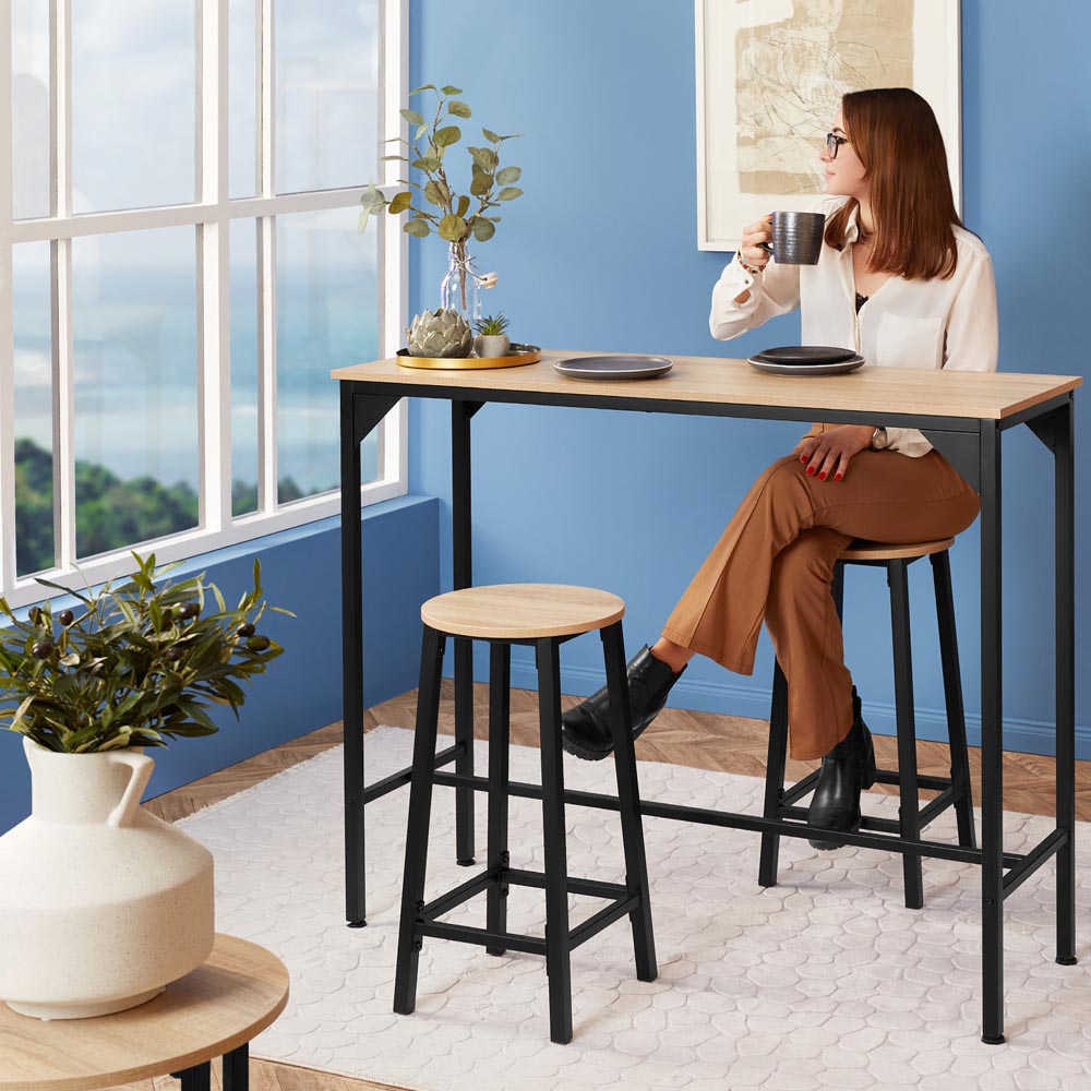 tectake Corby Light Wood Oak Sonoma Set of 2 Bar Stool Image 8