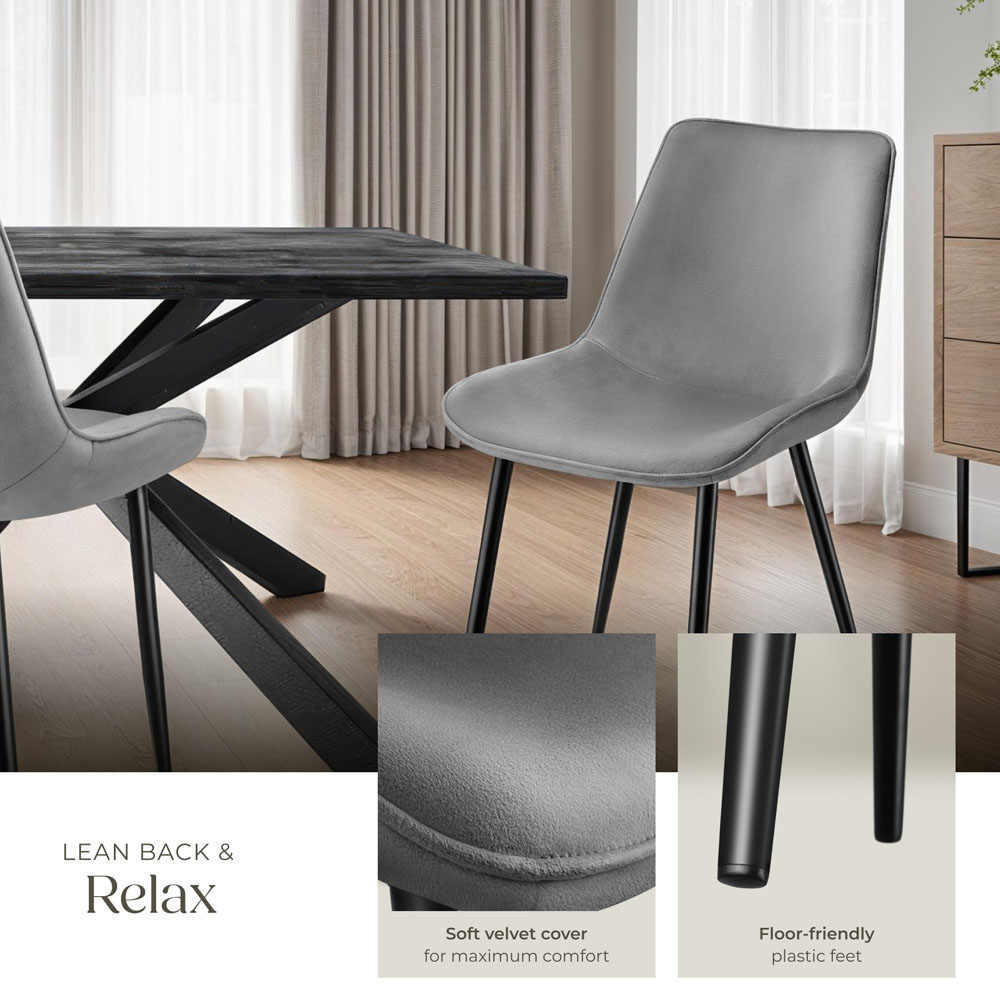 tectake Monroe Set of 2 Grey Velvet Padded Dining Chair Image 4