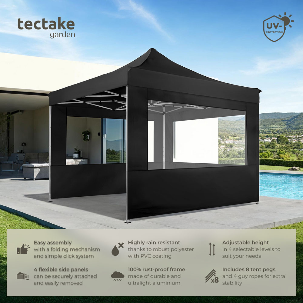 tectake Olivia 3 x 3m Black Aluminium Frame Gazebo with 4 Aide Panels Image 6