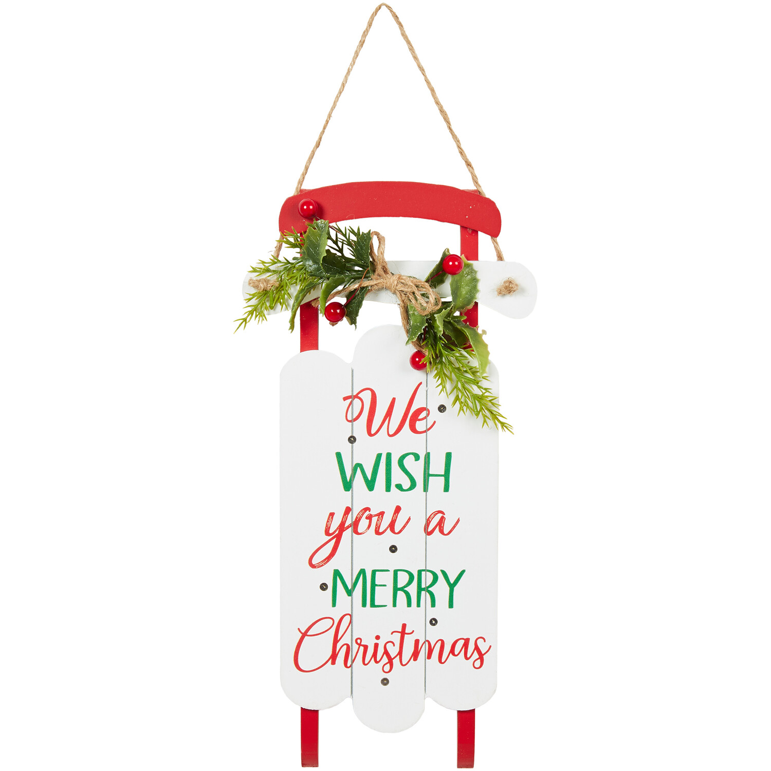 Mistletoe Cottage Hanging LED Sleigh Plaque - White Image 1