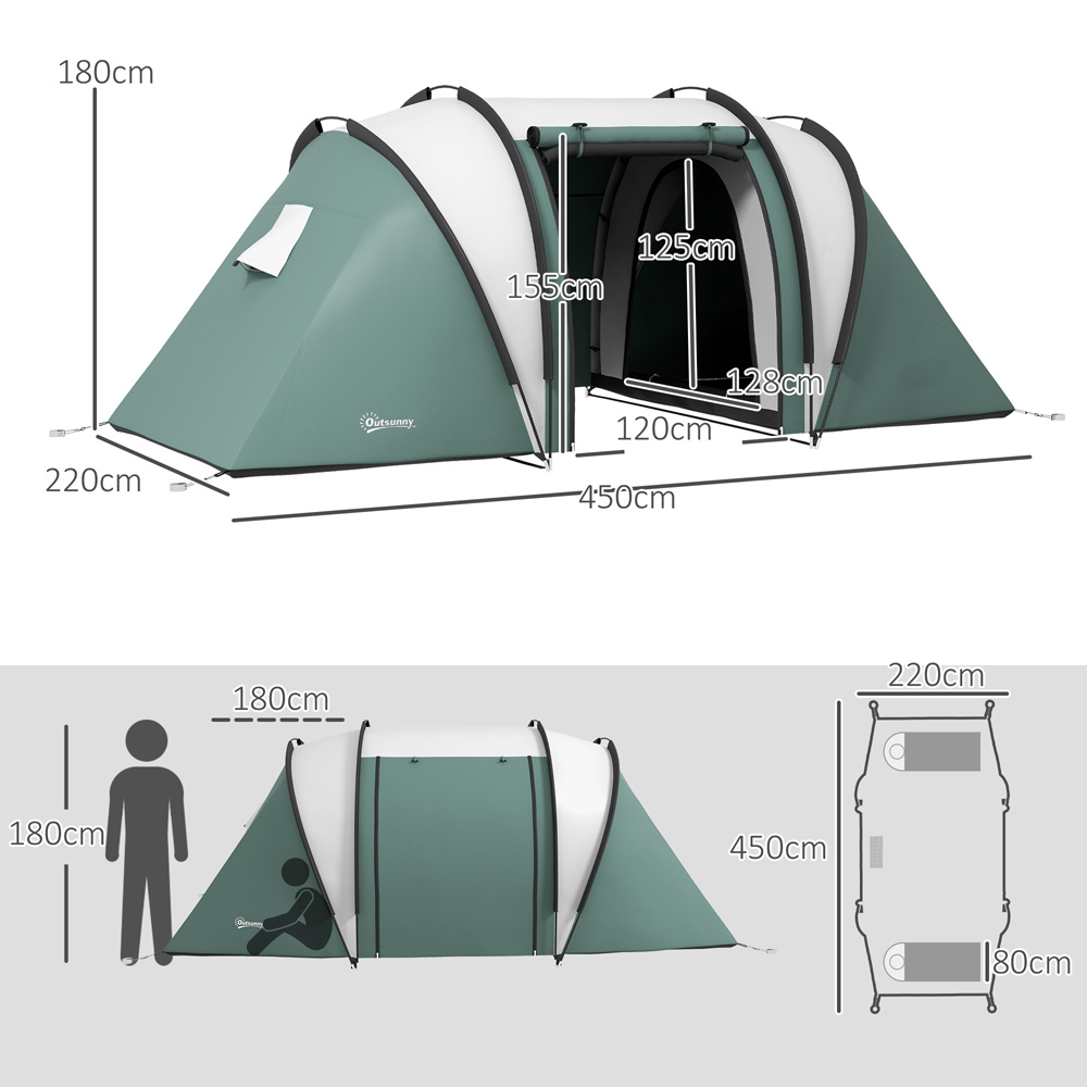 Outsunny 4-5 Person Waterproof Camping Tent with 2 Bedroom Dark Green Image 7