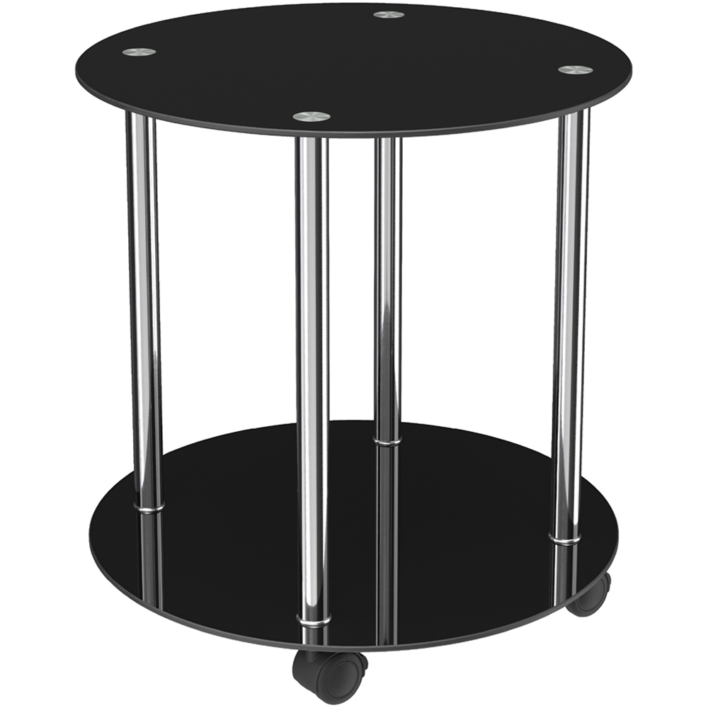 AVF Black Glass and Chrome Round Lamp Table with Wheels Image 2
