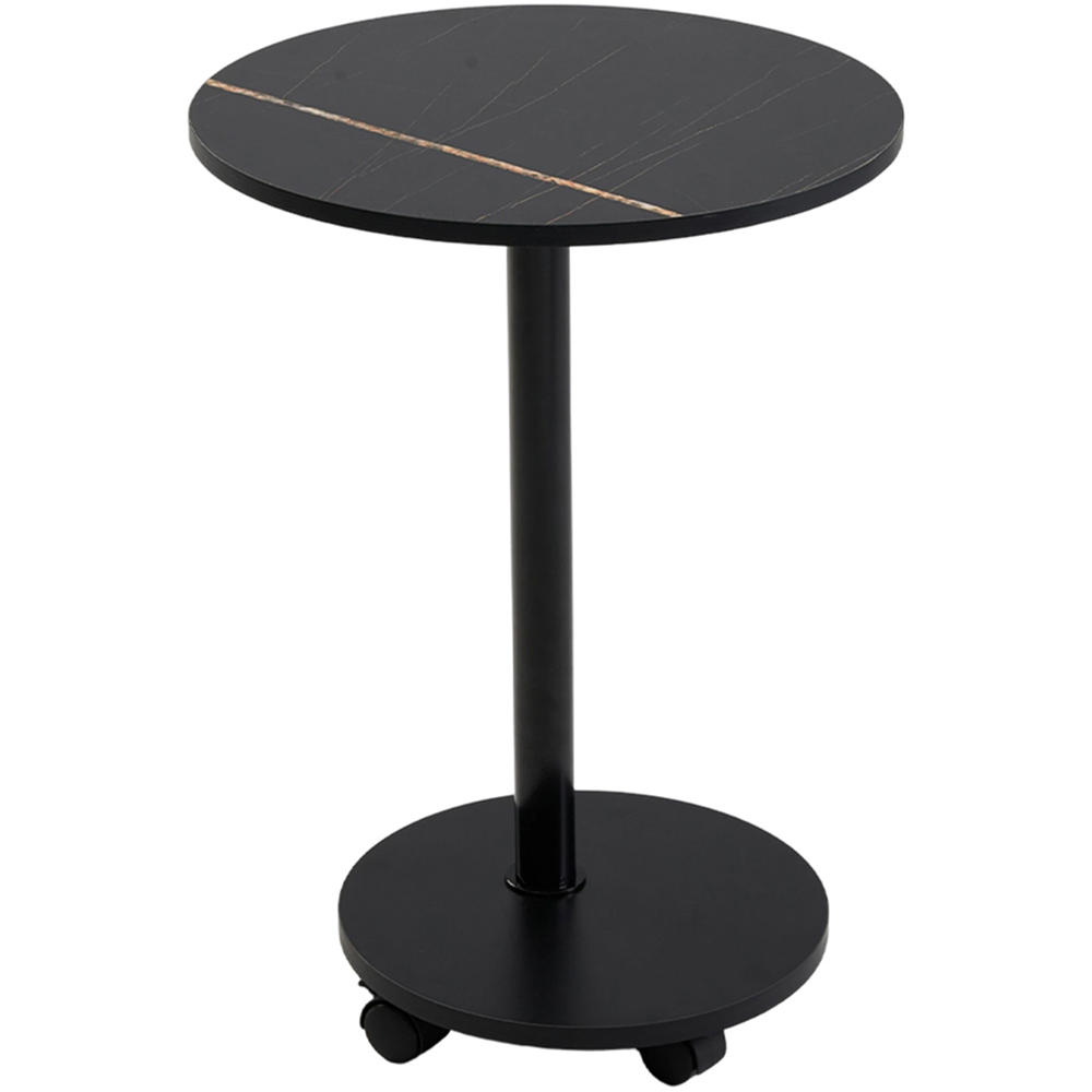 Living and Home Black Marble Look Round Side Table with Lockable Castors Image 2