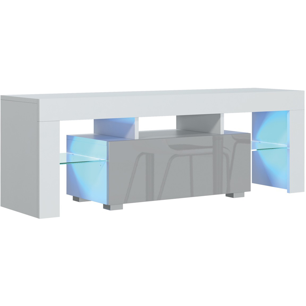 Creative Furniture Floe White and Grey Gloss Single Door 3 Shelf TV Unit with LED Image 4