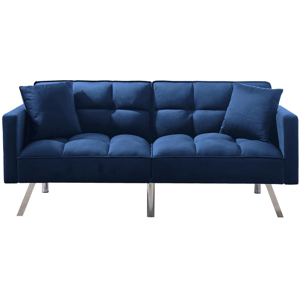 Portland 2 Seater Blue Velvet Sofa Bed with Pillows Image 3