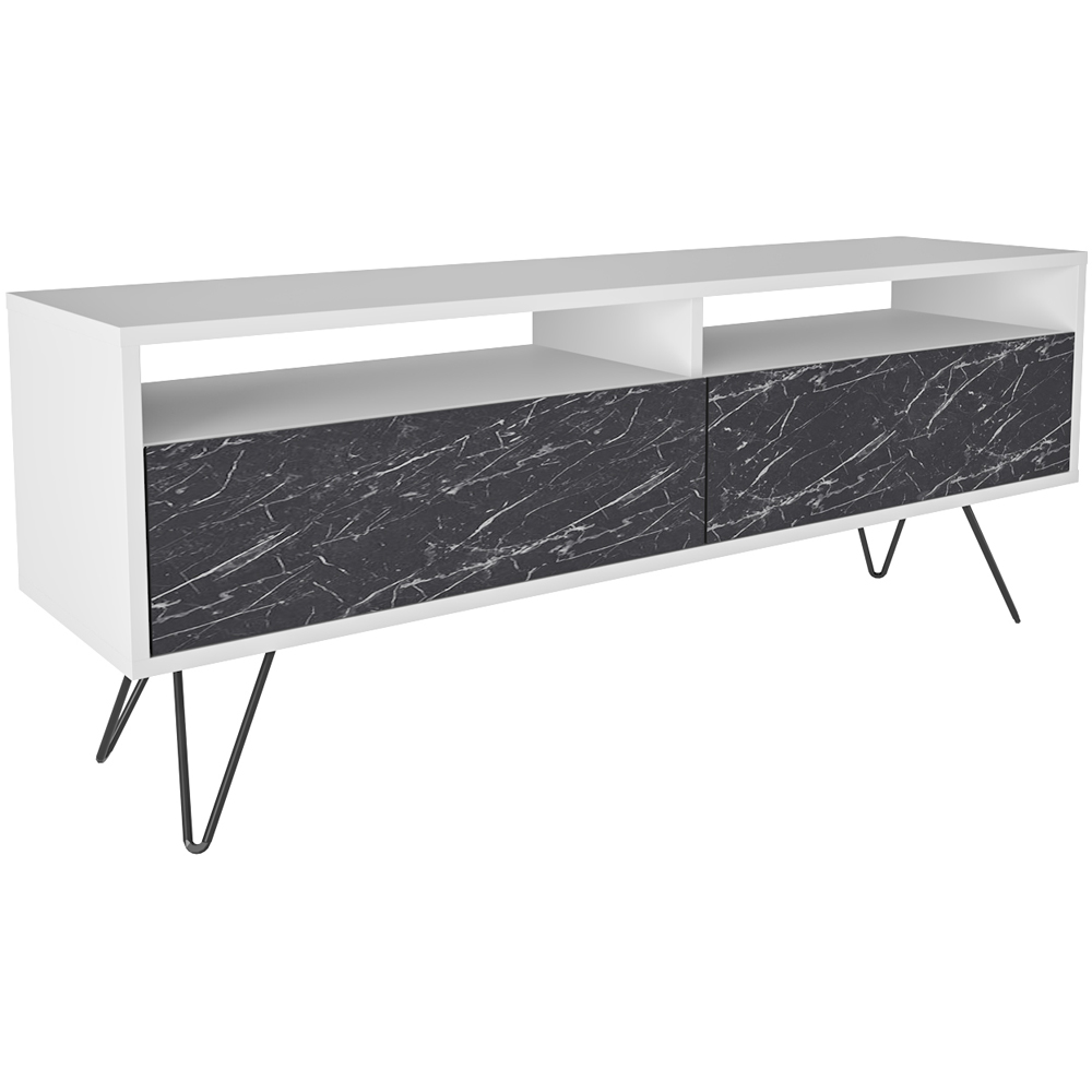 Decorotika Flay 2 Door 2 Shelf Black Marble Effect and White TV Unit Image 7