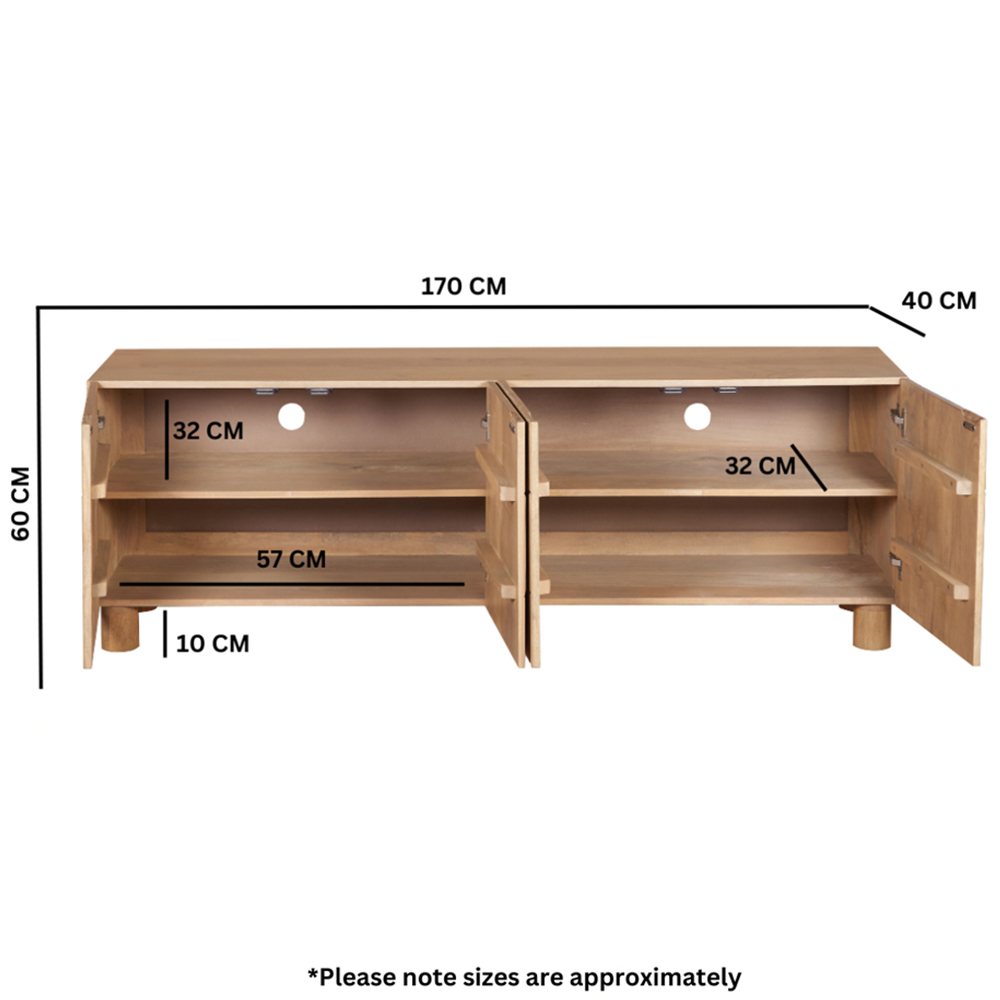 IH Design Ajmer 4 Door Solid Wood Large Low Board TV Cabinet Image 7