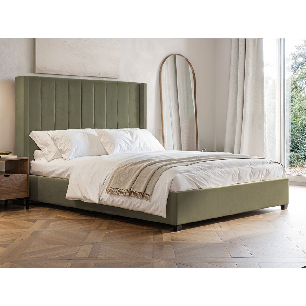 Flair Tiggy Double Khaki Velvet Ottoman Bed with Winged Headboard Image 6