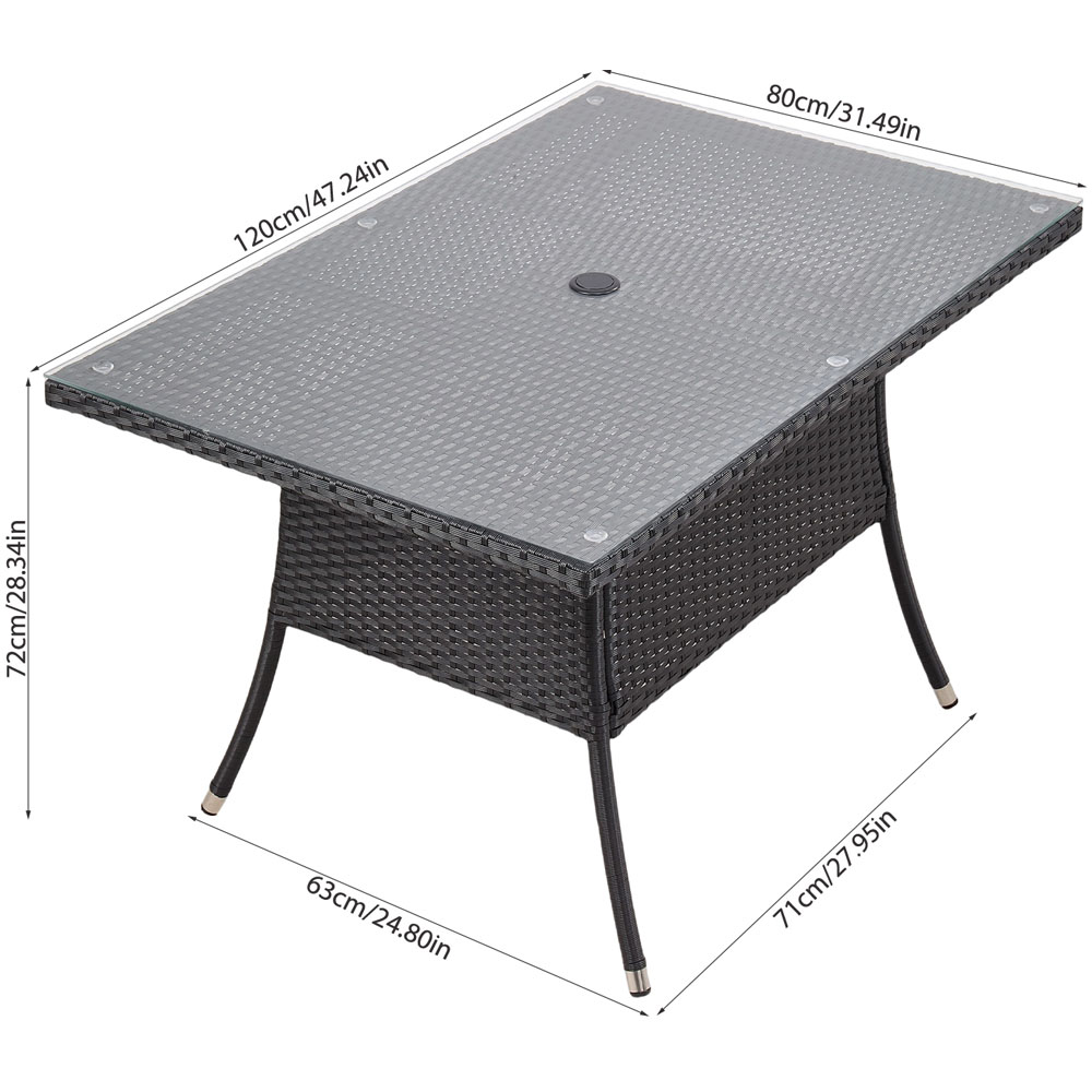 Living and Home Garden Rattan Rectangular Table with Tempered Glass Top Image 9