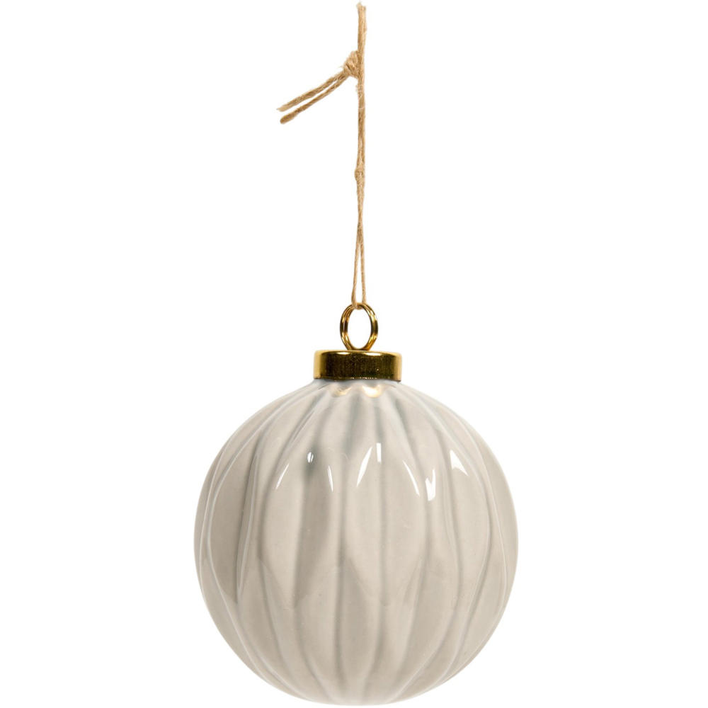 Set of 4 Ceramic Ridged Baubles Ivory Image 5