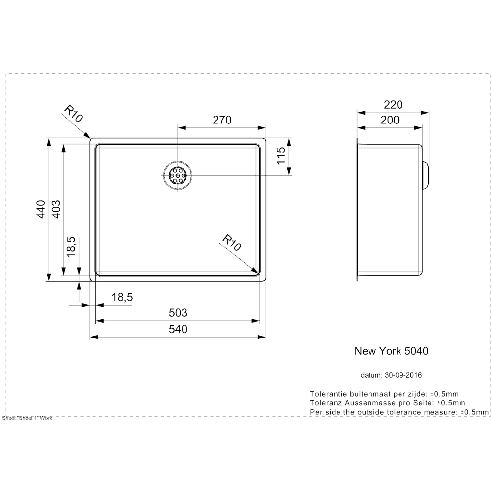 Reginox New York Silver Single Square Bowl Sink 500 x 400mm Image 5