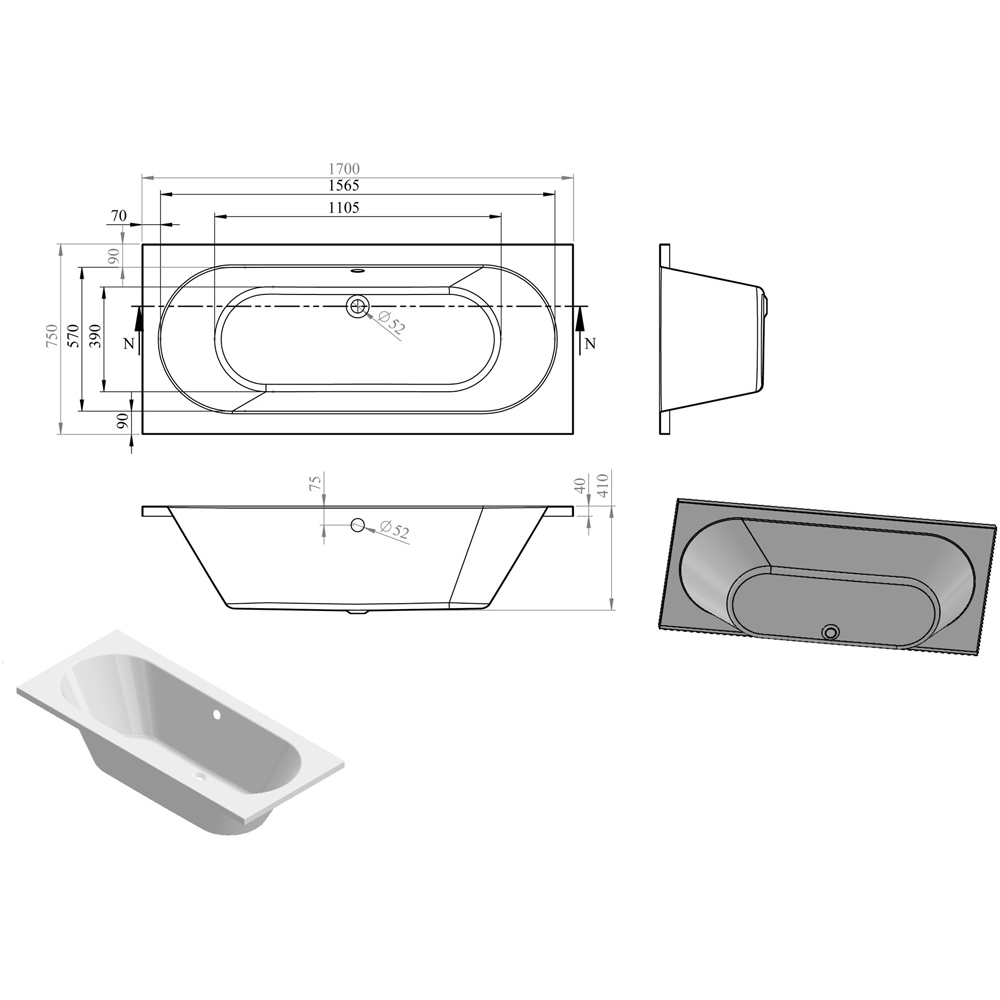 Bathstore Malta White Double End Bath 1700 x 750mm Image 4