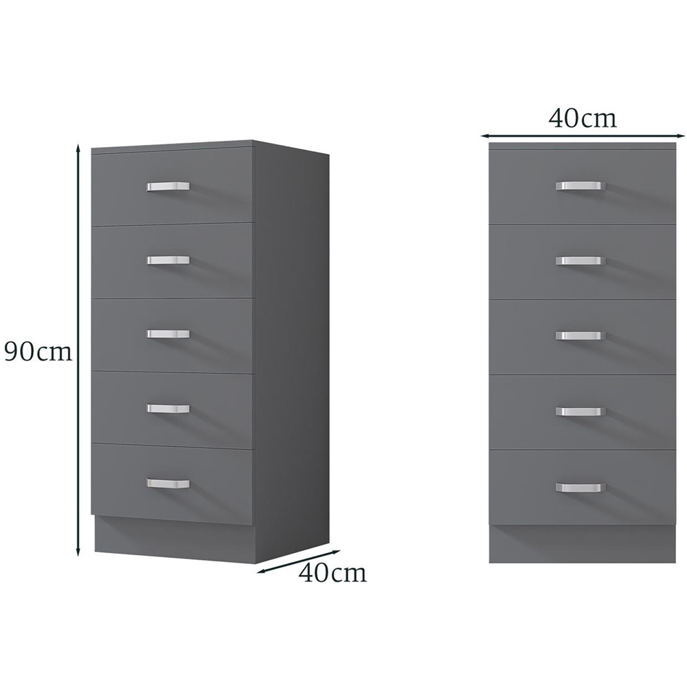 FWStyle Tunis Matt Grey 5 Drawer Slim Chest Image 7