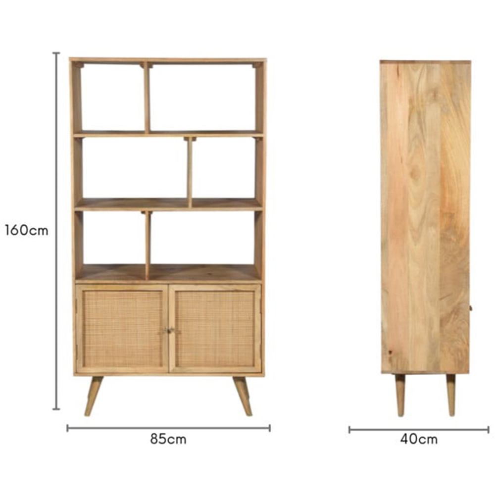 Desser Manhattan 2 Door 6 Shelf Natural Rattan and Mango Wood Standing Bookcase Image 8