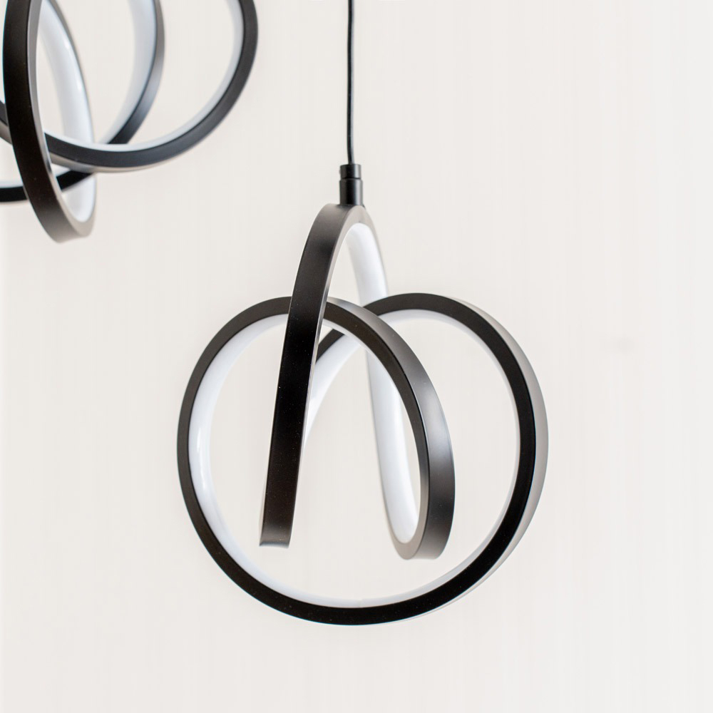 ValueLights Infinity Matte Black Loop Twirl 3 Way Cluster Drop LED Pendant Light Image 3