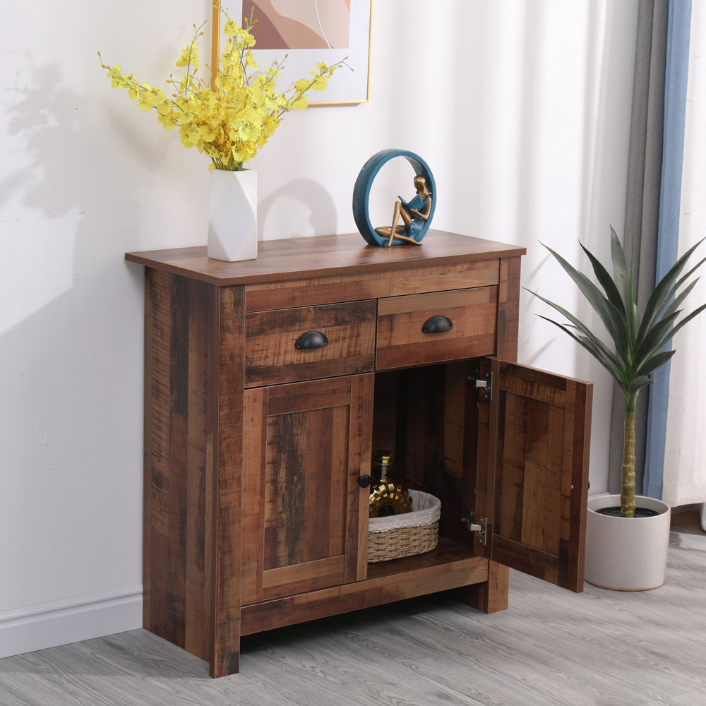 FurnitureHMD 2 Door 2 Drawer Industrial Style Wooden Sideboard Image 8