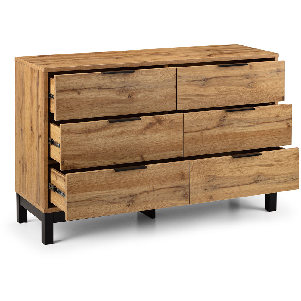 Julian Bowen Bali 6 Drawer Modern Oak Effect Wide Chest of Drawers Image 4