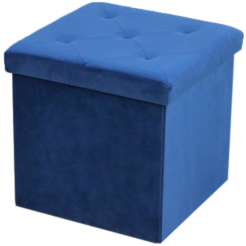Navy Cross Stitch Cube Ottoman Storage Box Image 2