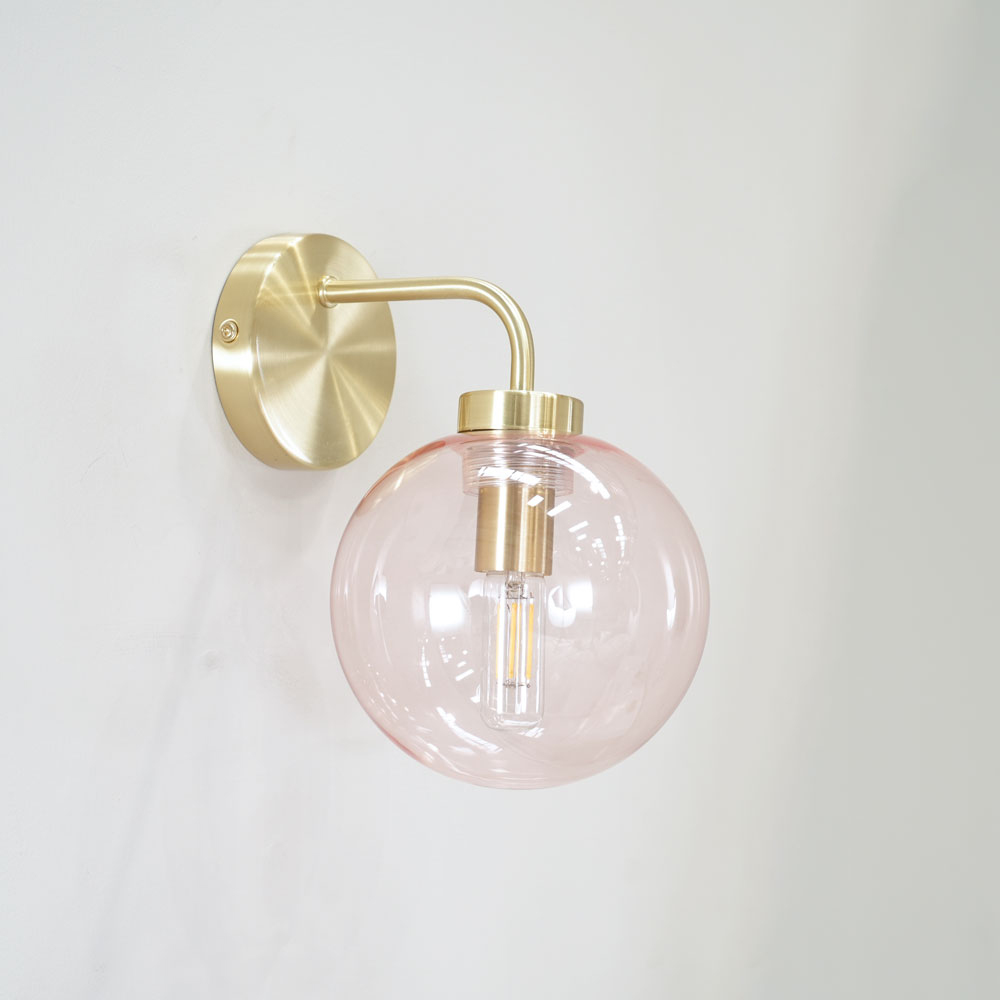 ValueLights Frenchie Pink Tinted Globe Gold Stem LED Wall Light Image 4