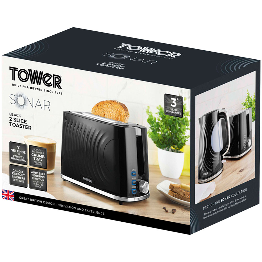 Tower Sonar T20090BLK Black 2 Slice Toaster Image 2